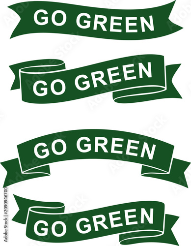 Set of green banners reading GO GREEN in white