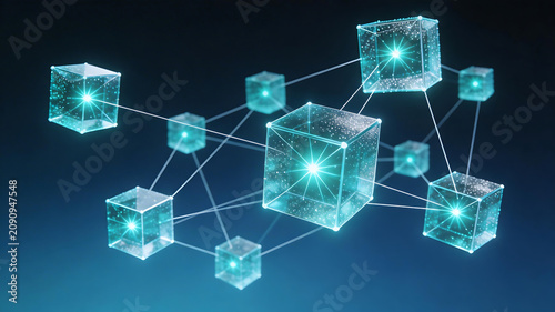 Connected glowing cubes in network