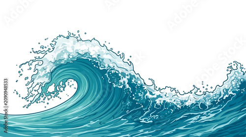 Photography A large ocean wave crashes powerfully on the shore with water splashing