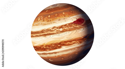 Tableau sur toile The vector illustration recreates the planet Jupiter with vibrant orange and white bands in a stunning astronomical artwork