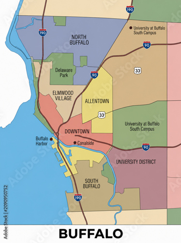 Εκτύπωση καμβά Buffalo New York Political Reference Map – Clean Flat Vector Illustration