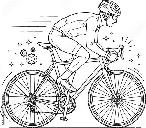 Fotografía Professional cyclist riding a road racing bicycle featuring outline linear vecto