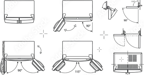 Cuadro en lienzo Refrigerator door hinge mechanism technical diagram icons set featuring outline