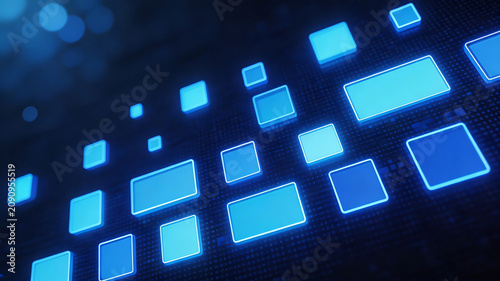 Blue glowing squares on dark background