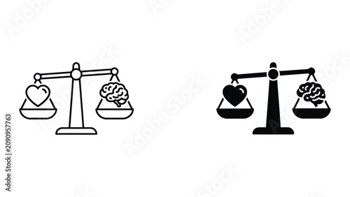 Tableau sur toile Professional Minimal Vector Icon Heart and brain weight scale balance icon set E