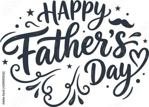 Happy father's day greeting with stylish handwritten lettering, stars, and mustache elements on a textured background.