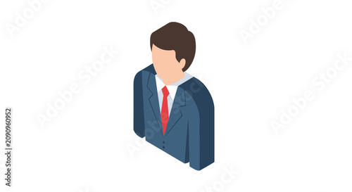 Isometric businessman in professional suit and red tie