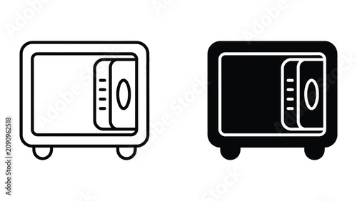 Professional Minimal Vector Icon Security safe box deposit vault storage vector icon set Editable Stroke, Outline and Solid Style, Black Monochrome, Isolated on White Background