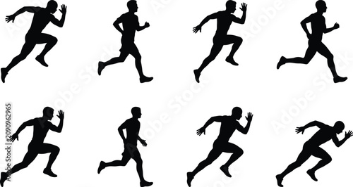 Tablou pe pânză Running silhouettes showing dynamic sprinting motion, athletic posture, stride c