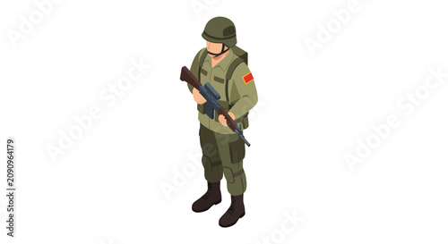 Fotografie Isometric soldier in military uniform holding a rifle