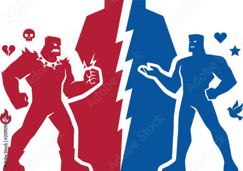 Obraz na plátně Abstract illustration of human nature conflict between good and evil