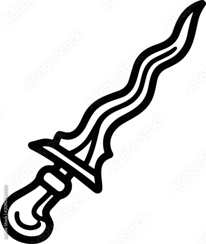 Bild auf Leinwand Wavy Kris Dagger Outline Icon, Traditional Southeast Asian Weapon Symbol