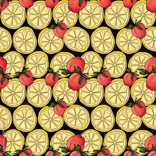 Fresh lemon slices and strawberries repeating pattern