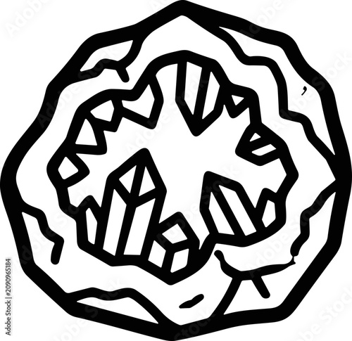Obraz na płótnie Abstract geometric crystal formation, minimalist black and white line art illust