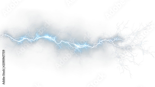 Obraz na plátně Blue and white lightning bolt isolated on transparent background with bright blu