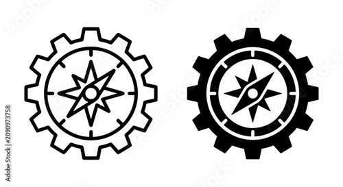 Photos Gear Compass Icons, Navigation Tools, Directional Symbols, Business Strategy Vec
