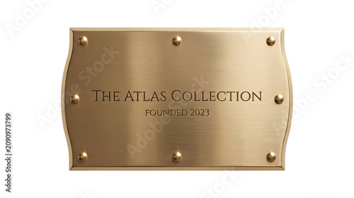 Bild auf Leinwand Brass plaque with engraved lettering and decorative rivets featuring a polished