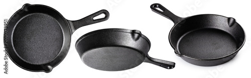 Cast iron mini frying pan isolated on white background. Collection with clipping path.