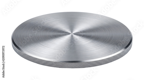 Tableau sur toile Brushed metal disc with a circular spun texture and a diamond patterned knurled