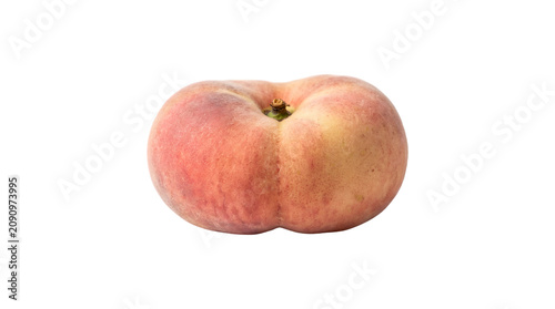 Photos Flat peach with a fuzzy blushing skin and characteristic donut shaped indentatio