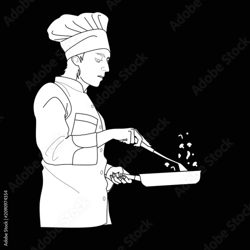 Fotografie Black and white chef cocking food design vector, professional chef cock black an