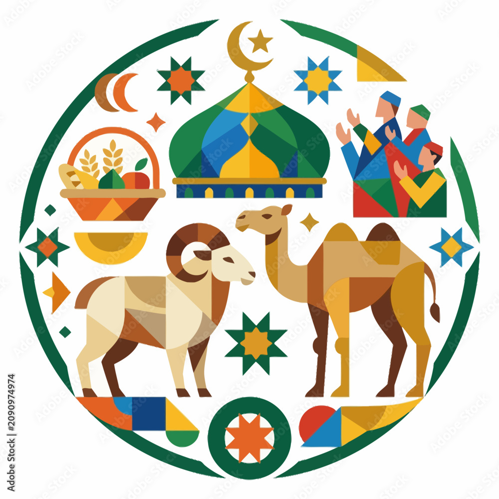 Naklejka premium Eid al-Adha Celebration Symbolic Animals.