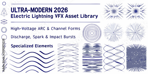 Fotografía Electric lightning visual effects elements vector illustration collection