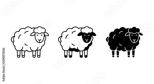 Slika na platnu Sheep Icons Set, Farm Animal Vector Graphics, Black and White Sheep Illustration