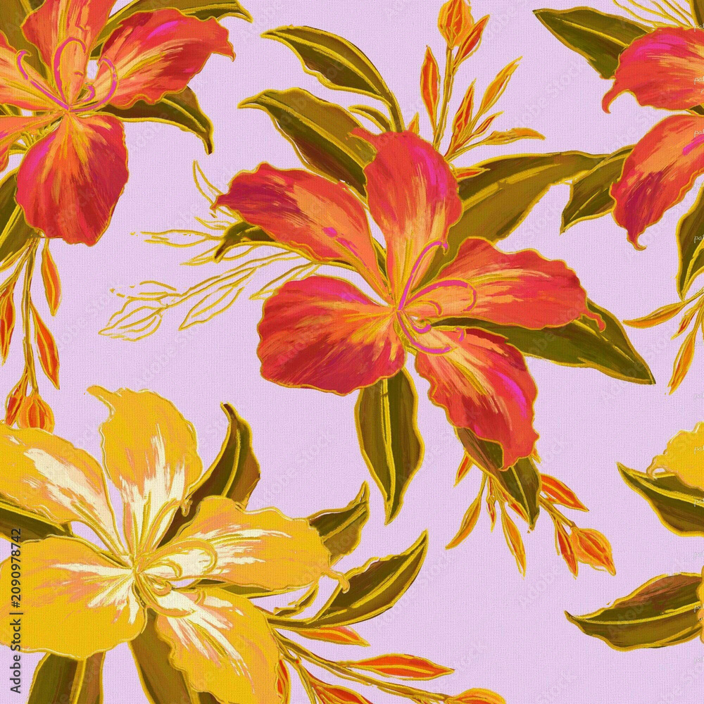 Obraz premium Watercolor seamless pattern with lilac flowers. Fashion floral print.