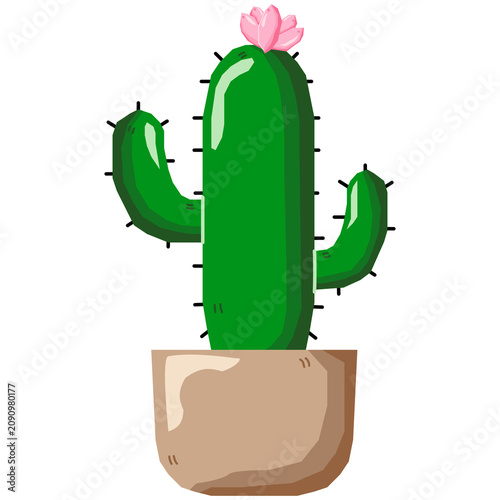 Cartoon Cactus Plant in Pot Illustration