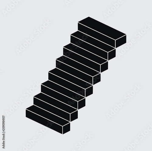  Isometric 3D Staircase Icon in Black Silhouette