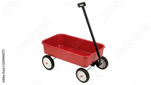 Konstfotografi Classic red metal pull wagon childhood toy isolated on transparent background