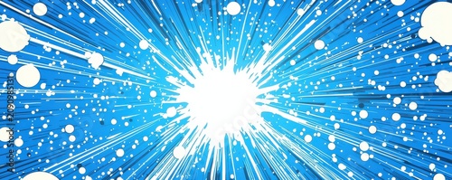 Plakat Blue comic book-style explosion with dynamic white burst and abstract design elements