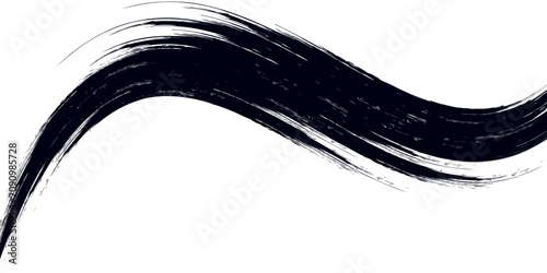 abstract black ink brush stroke on white background, dynamic grunge paint smear, bold calligraphic swoosh texture banner.