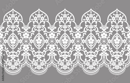 Abstract lace ribbon seamless pattern with elements flowers