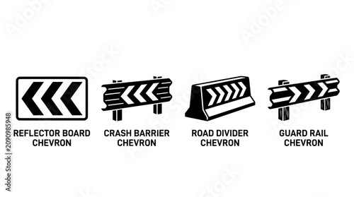 Tableau sur toile Set of traffic management chevron safety devices featuring reflector boards cras