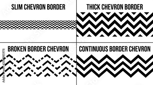 Bilde på lerret Chevron pattern border styles including slim thick broken continuous designs for