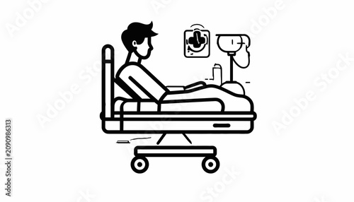 Photos Man lying in hospital bed.