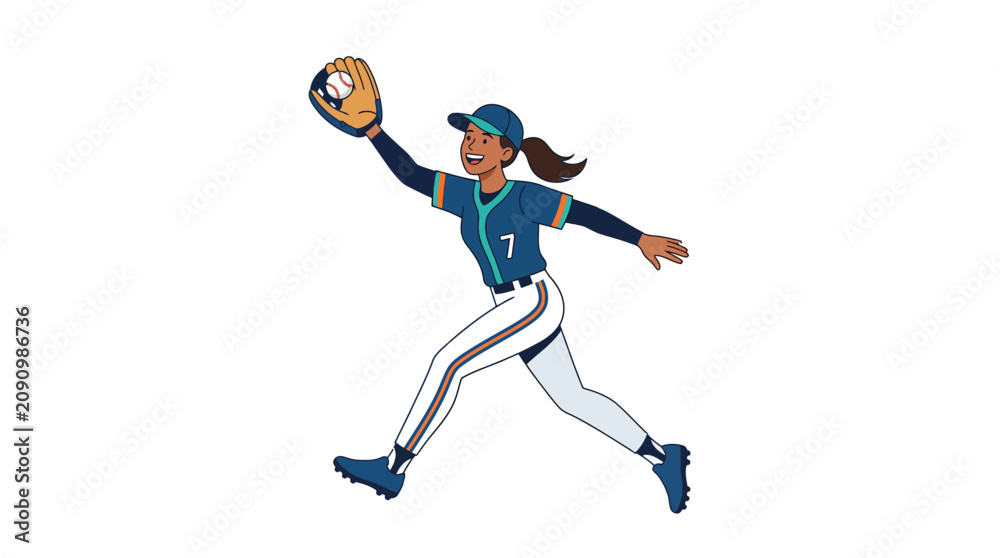 Fototapeta premium Female Professional Baseball Player Catching Ball Vector Illustration 