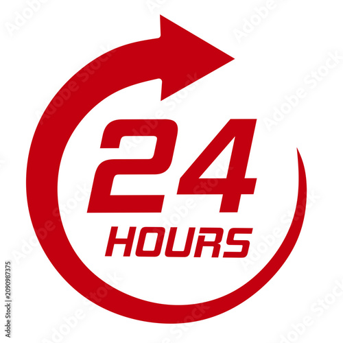 Obraz na plátně Open 24 hours service icon with circular arrow graphic.