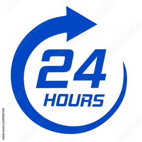 Fotografie Open 24 hours service icon with circular arrow graphic.