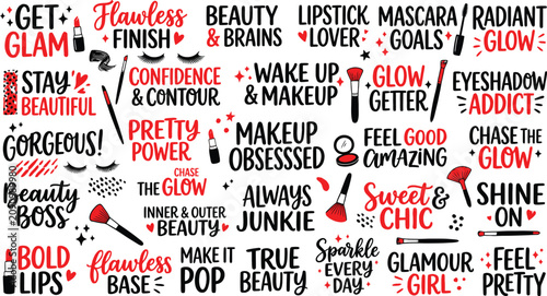 Obraz na płótnie Cosmetic typography collection beauty phrases makeup quotes isolated on transpar