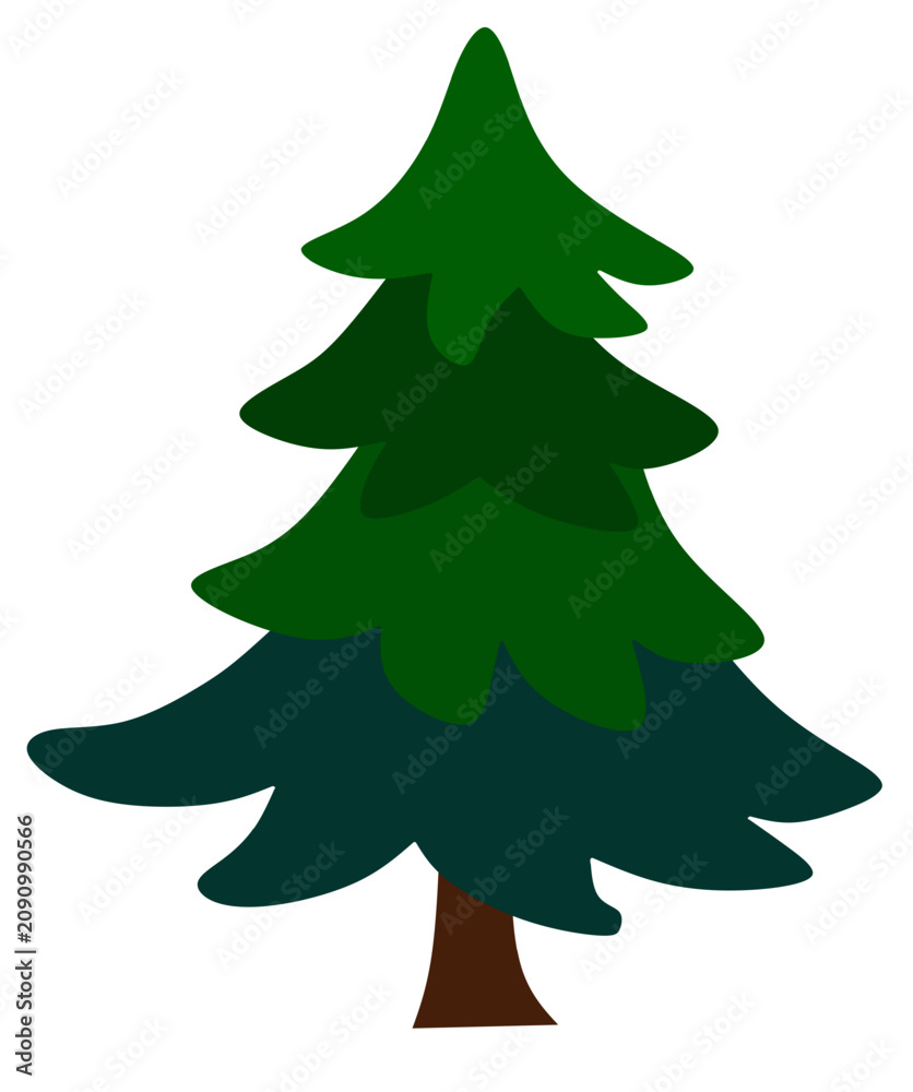 Fototapeta premium Minimalist flat vector illustration features a green pine tree isolated on a white background.