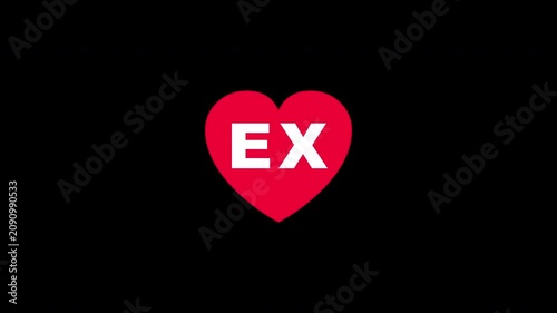 Pulsing Red Heart Icon With Ex E+x E X Breathing Love Symbol Loop Animation On Black Background