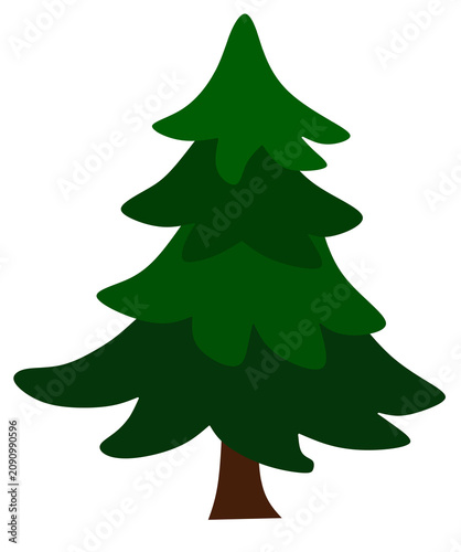 Minimalist flat vector illustration features a green pine tree isolated on a white background.