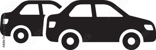 Fotografie Car accident icon vector, black silhouette of two vehicles colliding in a rear-e