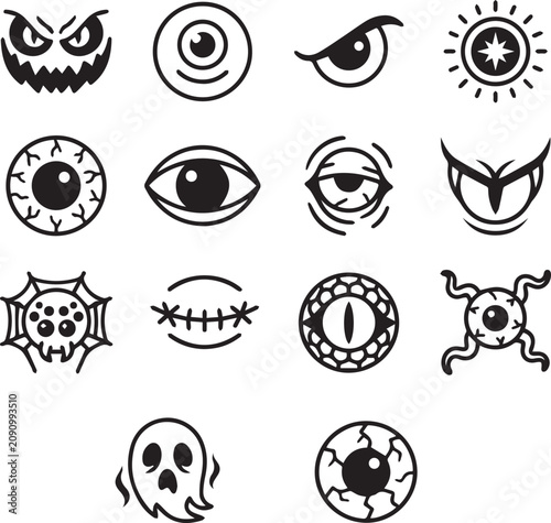 eyes black and white icons set