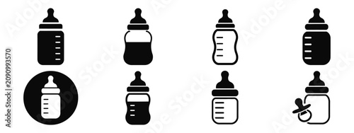 Foto Baby Bottle Icons Featuring Silhouette and Outline Feeding Bottle Symbols for Ch