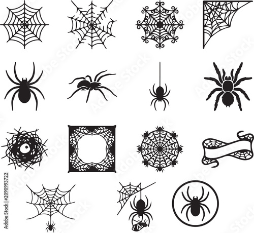 spider black and white icons 