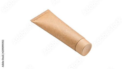 Blank craft paper cosmetic tube mockup skin care packaging asset isolated on transparent background cut out Png
